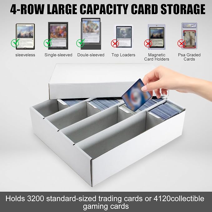 4 Row Trading Card Storage Box, 5 Pack 3200 Count Supporters&Divider white | Sturdy & Durable White Cardboard Storage Box for Basketball/MTG/TCG/Sports/Game Cards Organizer and Collection - Image 3