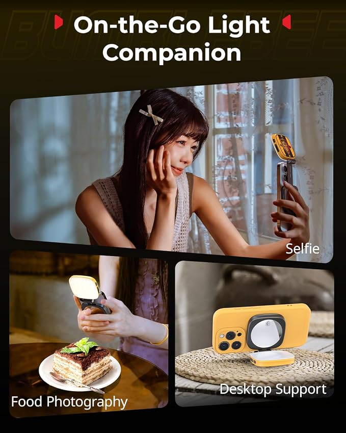 SmallRig Magnetic Selfie Light for iPhone, Phone Light with a Mirror | Instant Attachment for MagSafe, for Selfies, Video Conference, Vibe P48 Bumblebee Edition - 5513 - Image 8