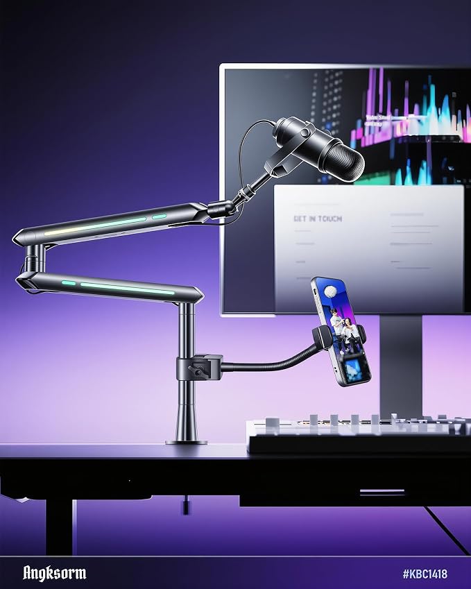 KBC1417 Phone Holder for Mic Stand, 9-Inch Gooseneck, Super Clamp | Mic Stand Phone Mount, Music Stand Phone Holder, Super Clamp Mount, 9-Inch Gooseneck, 0.47-1.8 Inch Pole Clamp - Image 7