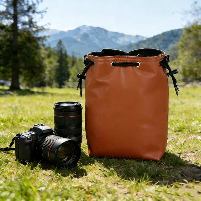 NOWNIN Drawstring Camera Lens Pouch with Cotton Pad, 9.84"x6.69", for SLR | Fleece-lined interior protects lenses from scratches & dust. Drawstring closure. Lightweight, portable for travel & storage - Image 2