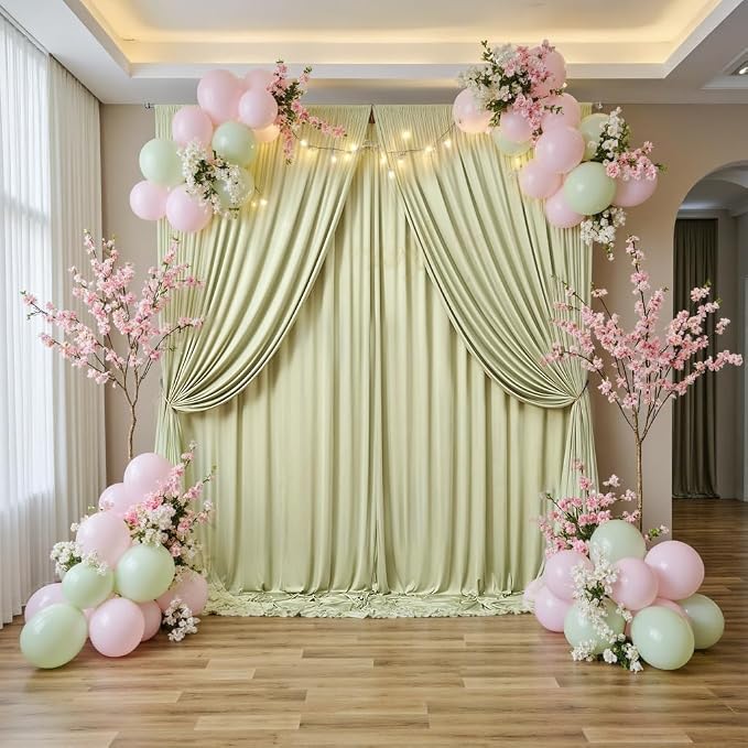 40 ft x 10 ft Wrinkle Free Light Green Backdrop Curtain for Parties, Thick Green Polyester Photo Backdrop Drapes for Baby Shower Wedding Engagement Birthday Party Backdrop Stand,5ft x 10ft 8 Panels - Image 5