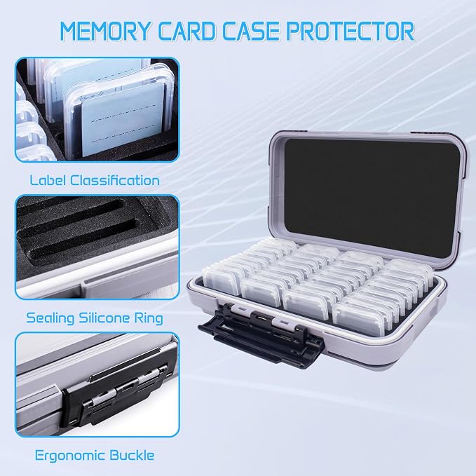 36-Slot SD Card Holder, Gray Memory Card Case with 36 Card Cases | SD Card Organizer with 36 Transparent Holders and 40 Writable Labels, Camera Card Storage - Image 2