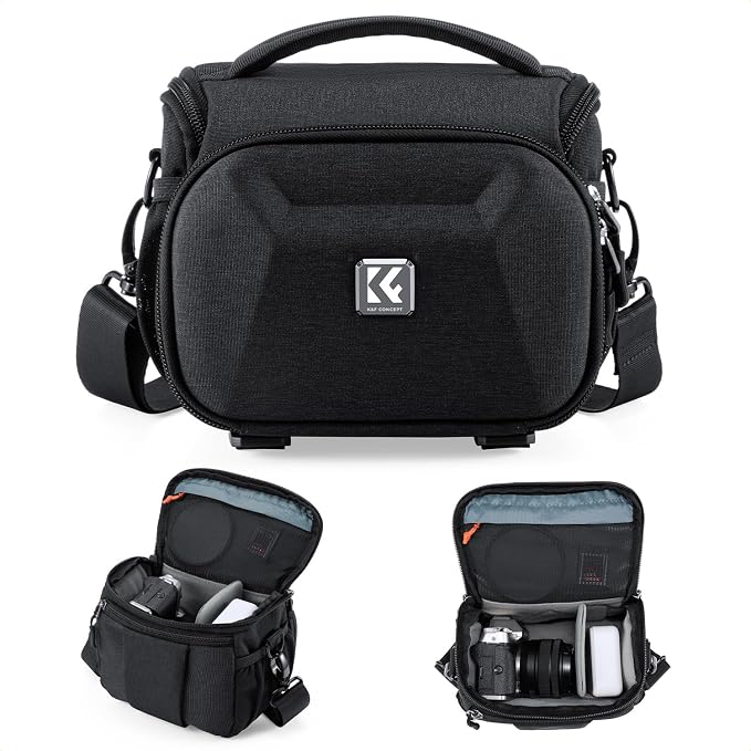 K&F CONCEPT Camera Shoulder Bag, Hardshell Camera Case with Tripod Holder | EVA Hardshell, Foam Padded, Double-Zip Access, Efficient Storage, Street & Travel, Men & Women, 1 Camera+1 Lens Compact, BS15 by KFCONCEPT