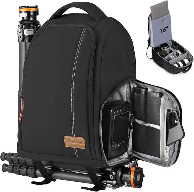 TARION Camera Backpack for Photographers Compact 15L, TB04 Black | 15 Inch Laptop Compartment, Side Access Quick Draw, Anti-theft Hidden Pocket, Tripod Holder, Rain Cover, Travel-Friendly by TARION