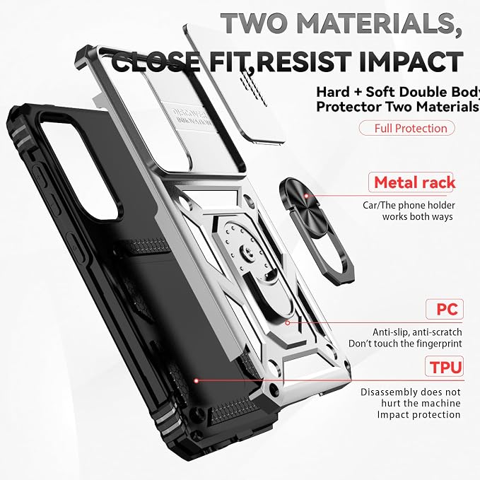 HNHYGETE for Samsung S25 Case with Screen Protector: [Military Grade 20ft. Drop Tested] Slide Camera Cover Ring Shockproof Protective Phone Case for - Samsung Galaxy S25 (Silver) - Image 5