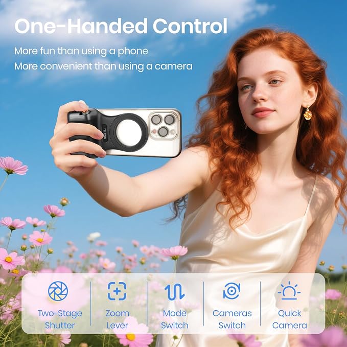 Magnetic Phone Camera Grip,Shooting Holder Selfie Handle Snap(Black) | Wireless Shutter for iPhone 17 16 15 14 Android Cellphone Vlog Photography - Image 2