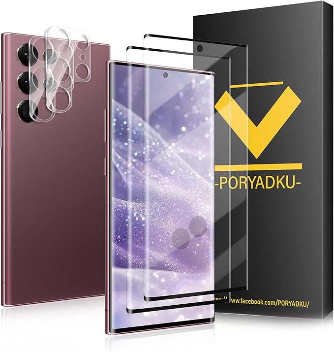 V-PORYADKU 2+2 Pack for Samsung Galaxy S22 Ultra Screen Protector | Camera Lens Protector, 9H Tempered Glass, Anti-Scratch, Fingerprint Unlock, HD Clear, Case Friendly by PORYADKU