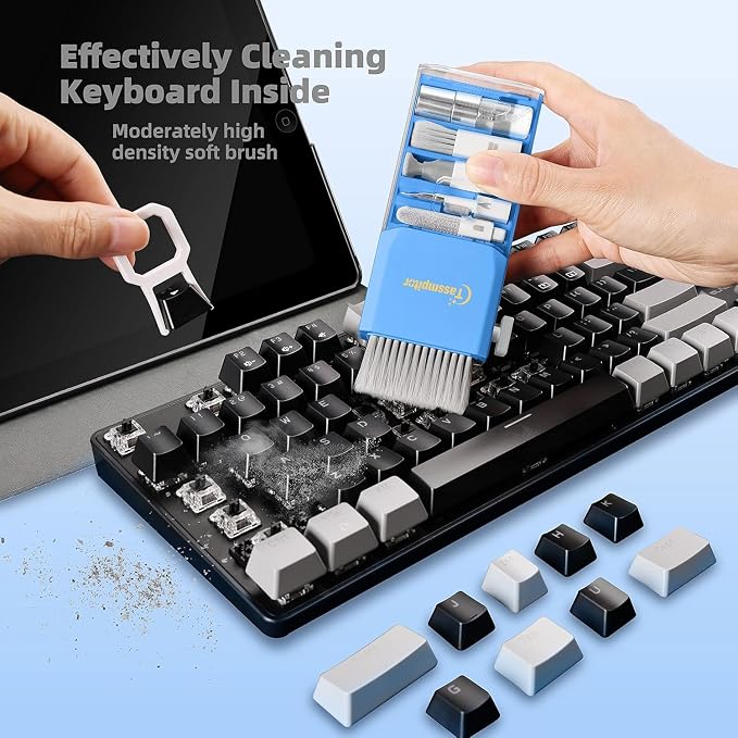 Keyboard Cleaner & Laptop Cleaning Kit for Computer Screen, SkyBlue | High-density Soft brush, Screen Cleaner Spray,2mm Thicken Large Microfiber Polishing Cloth,Metal Pen Tip,Flocking Sponge - Image 2
