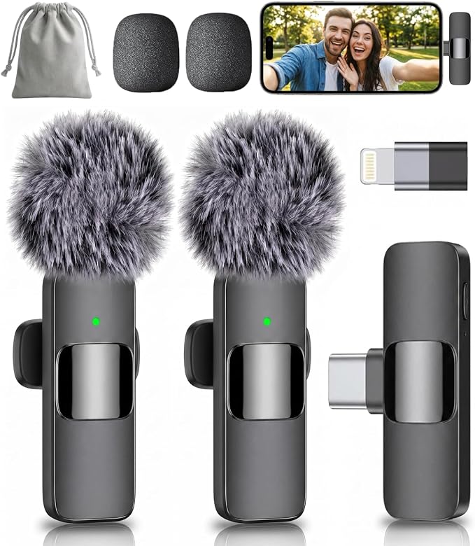 Mini Mic Pro (Latest Model - Wireless Mini Microphone for iPhone, iPad, Android - 2 Pack Lavalier Microphone for Video Recording - iPhone Mic Crystal Clear Recording for Content Creators with Pouch by MiniMicPro