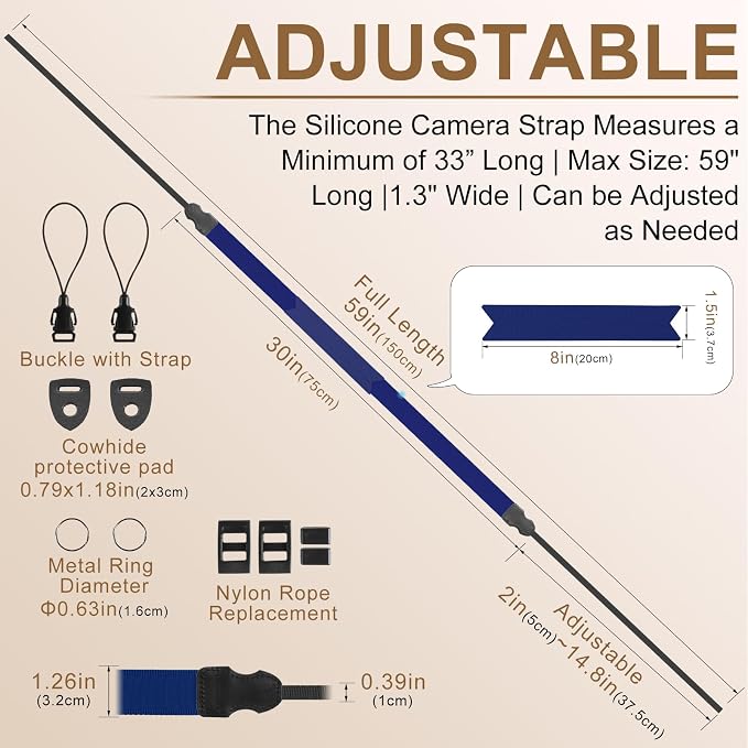 FIEIL Neck Strap Silicone Camera Straps - Padded Camera Strap, 1.5" Wide Adjustable Nylon Shoulder Strap - Compatible with Canon, Nikon, Sony, and More DSLR and Mirrorless (Prussian Blue) - Image 4