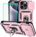 HNHYGETE for iPhone 15 Pro Case with HD Screen Protector: [Military Grade 20ft. Drop Tested] Ring Shockproof Protective Phone Case for - iPhone 15 Pro (Rose Gold) by HNHYGETE