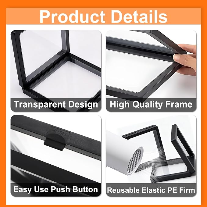 3D Floating Display Case Set of 15 Clear PE Film Jewelry Storage Boxes, 3D Floating Display Frame for Jewelry,Specimen,Medallions(Black) - Image 3