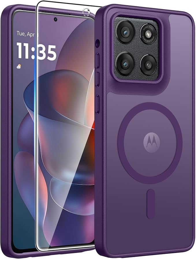 FNTCASE for Moto G Stylus 2026/2025 Case, Fit for Magsafe, Screen Protector | Translucent Matte Magnetic Back, 14FT Military Grade Drop Protection, Shockproof Protective Phone Cover, Purple by FNTCASE
