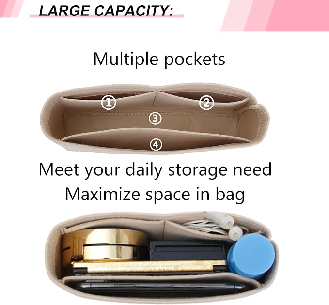 Felt Purse Organizer Insert for GG Marmont Matelasse Medium Shoulder Bag and More, Handbag Tote Organizer Liner Pouch for Women Bag(Beige,Medium) - Image 5