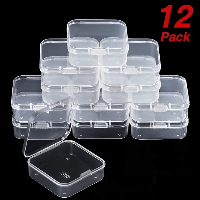 SATINIOR 12 Pack Clear Plastic Beads Storage Containers Box with Hinged Lid for Beads and More (2.12 x 2.12 x 0.79 Inch) - Image 2