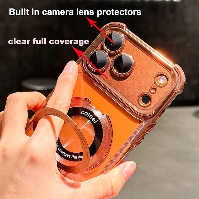 For iPhone 17 Pro Max Clear Case with Magnetic Ring Stand, [Compatible with MagSafe] Shockproof Kickstand Plating Soft Case Camera Lens Protector Girls Phone Cover for 17 Pro Max 6.9", Silver - Image 3