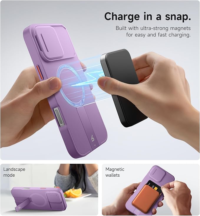 SURITCH for iPhone 16 Pro Max Case with Magnetic Camera Slide Cover and Adjustable Kickstand, Compatible with MagSafe, Shockproof Bumper Case Slim Protective Cover 6.9 Inch, Taro Purple - Image 3