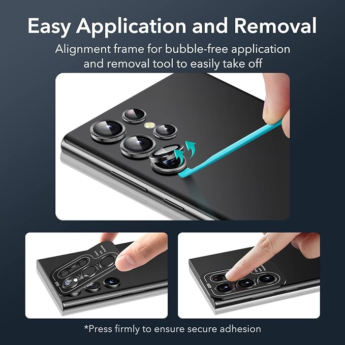 ESR for Samsung Galaxy S23 Ultra Camera Lens Protector, 1 Pack, Black | Individual Camera Cover, 9H Tempered Glass, Original Camera Clarity, Scratch-Resistant, Case Friendly - Image 6
