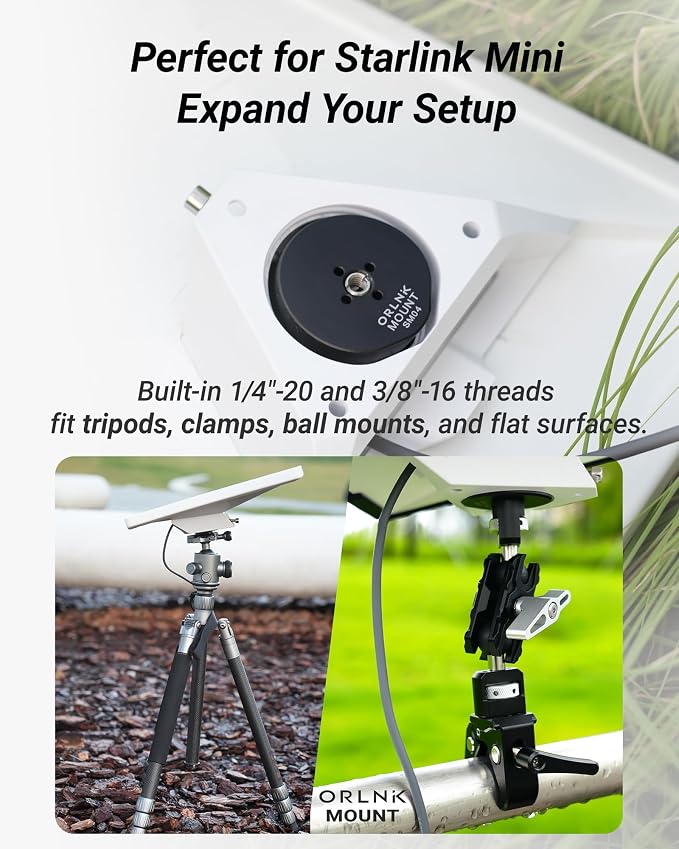 ORLNK Tripod Adapter Mount for Starlink Mini with 1/4"-20 - Flush Install | Fits Quick-Release Plate, Ball Mount Clamp, Flush Installation, Lightweight Aluminum Alloy, ORLNK SM04 Matte Black - Image 3