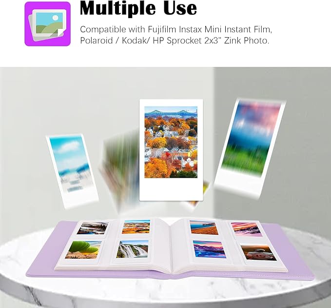 Veicevol 256-Pocket 2x3 Photo Album for Instax Mini and Polaroid, Purple | PU Leather Cover Keeps, Fits Instax Mini and Polaroid 2x3 Photos, Protects Travel, Wedding and Family Memories - Image 2