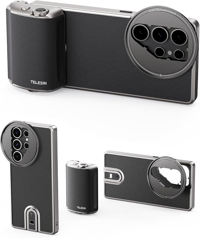 TELESIN Fun Shot Mastergrip Phone Camera Grip Built-in 300mAh Battery Compatible for Samsung Galaxy S25 Ultra, 1/4" Screw Comfort Ergonomic Professional Master Grip Handle Holder by telesin