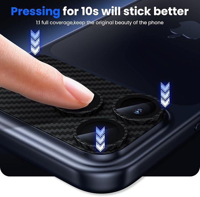 WSKEN for iPhone 17 Pro Camera Lens Protector - Military Grade Design | Strong Adhesion, Daily Shatterproof, Metal Aluminum Alloy Tempered Glass Camera Screen Protector, Carbon Fiber Texture - Image 5