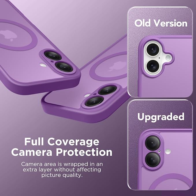 CAPRARO for iPhone 16 Case, Compatible with MagSafe | Upgraded [Full Camera Protection] Protective Translucent Matte Women Girl Magnetic Phone Case Cover, Jieshi Purple - Image 6