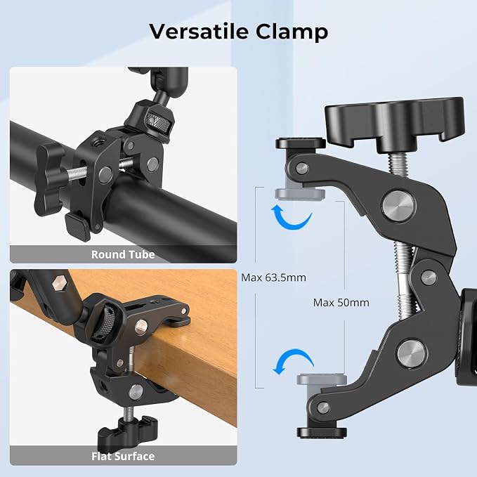 SMALLRIG 22" Magic Arm Clamp, Overhead Phone Mount Holder Stand, Flexible Desk Camera Mount, Articulating Friction Boom Arm, for POV Shot, Filming, Light, Webcam, Action Camera - Image 7