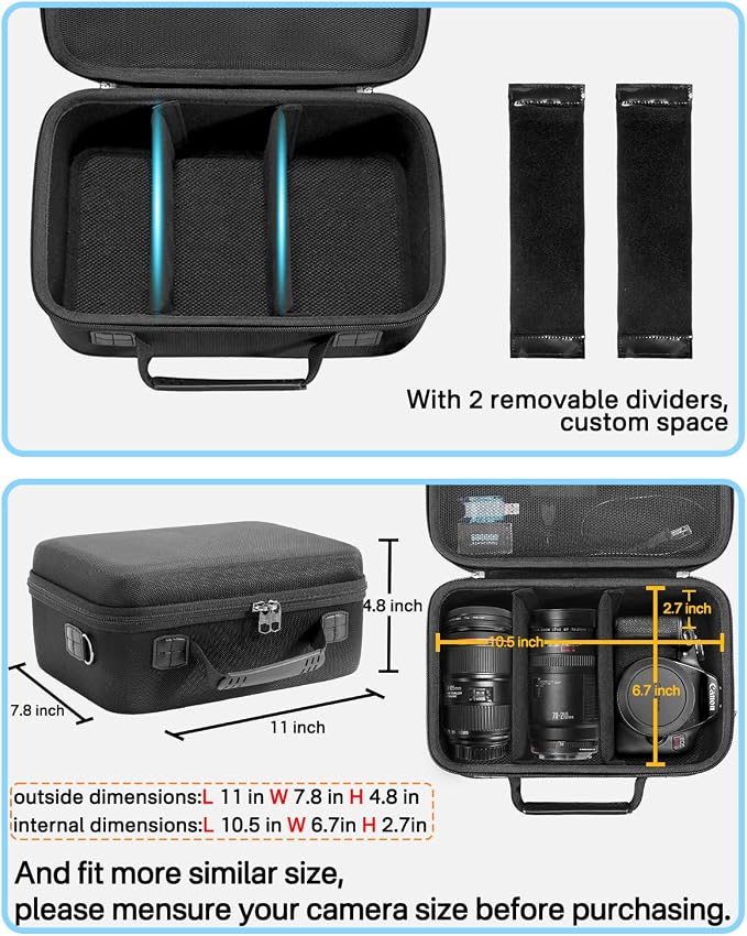 RAIACE Hard Carrying Case Compatible with Canon EOS Rebel T7/ T100/ T6/ R100/ R50/ R5/ R7/ R8, for Sony, for Nikon Camera. Large Capacity Camera Bag for Lens, Cables, Cards and Accessories. - Black - Image 4