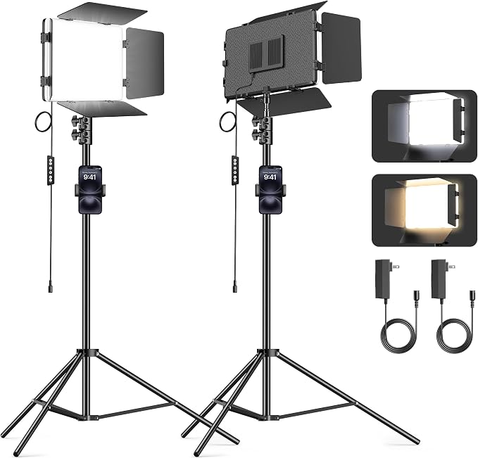 2 Pack LED Video Light Kit 79'' Tripod Light Stand, 30W 3000Lux Photography Light with Barndoor, CRI 98+ 2500K-8500K Studio Lights Panel Podcast Lighting for Video Recording/Game Live Streaming by Unknown