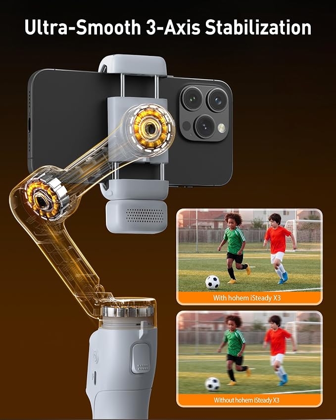 hohem iSteady X3 Gimbal Stabilizer with Remote, Fill Light & Tripod, Gray | Detachable Remote, iSteady 8.0 Anti-Shake, Tripod & Extendable Rod, Magnetic Fill Light, AI Tracking, Foldable 0.93lb Design - Image 2
