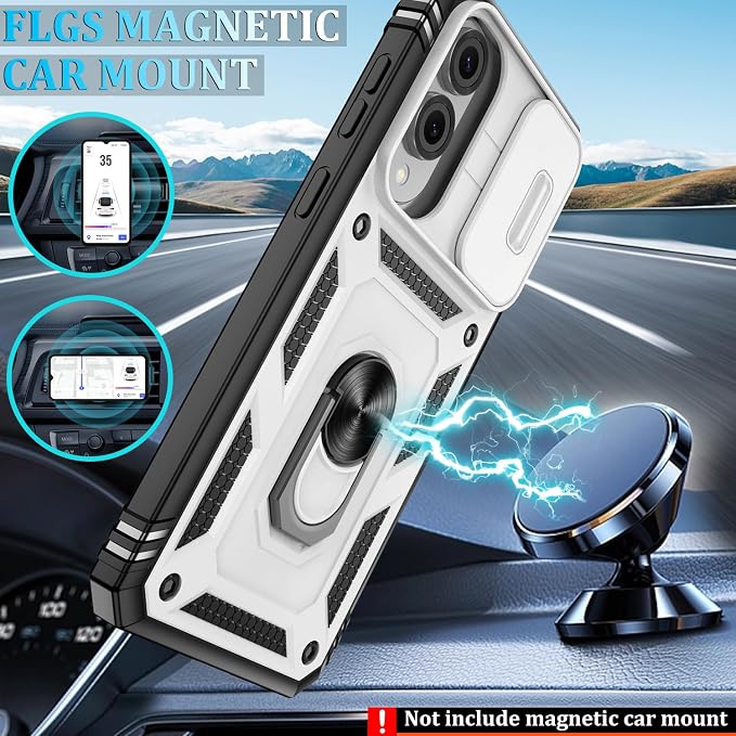 Gritup Fit for Samsung Galaxy S25 Edge Case with Slide Camera Cover | 2 Pcs Screen Protector, Build in 360° Rotating Ring Kickstand, Military Grade Protective Phone Case, White+Black - Image 6