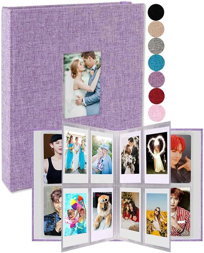 GPIRAL 2x3 Photo Album 208 Vertical Photos - Linen Front Window, Photo Album 2x3 Compatible with K-pop Photocards, Fujifilm Instax Mini Film 7s 8 9 11, Polaroid Snap/PIC 300, Zip Printer, Lilac Purple by GPIRAL