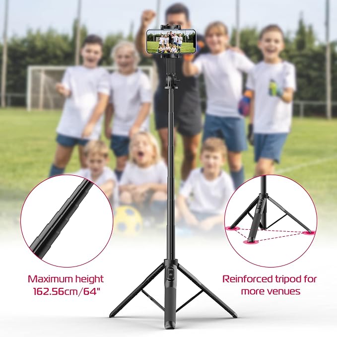 ULANZI SK-03 Selfie Stick Tripod, 64" Professional Stable Phone Tripod Stand for Smartphone/Action Camera, 3 in 1 Extendable Phone Holder with Detachable Remote for Travel Selfies Video Recording Vlog - Image 7