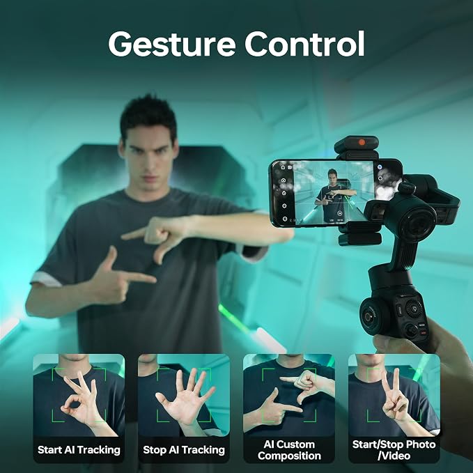 ZHIYUN Smooth 5S AI Combo 3-Axis Gimbal Stabilizer for iPhone 15 Pro Max & Android Smartphone Gimbal with AI Tracker, Built-in Fill Light, Tripod, Phone Stabilizer for Video Recording Vlog Filming | 3-Axis Smartphone Gimbal with AI Tracker, Built-in Fi... - Image 3