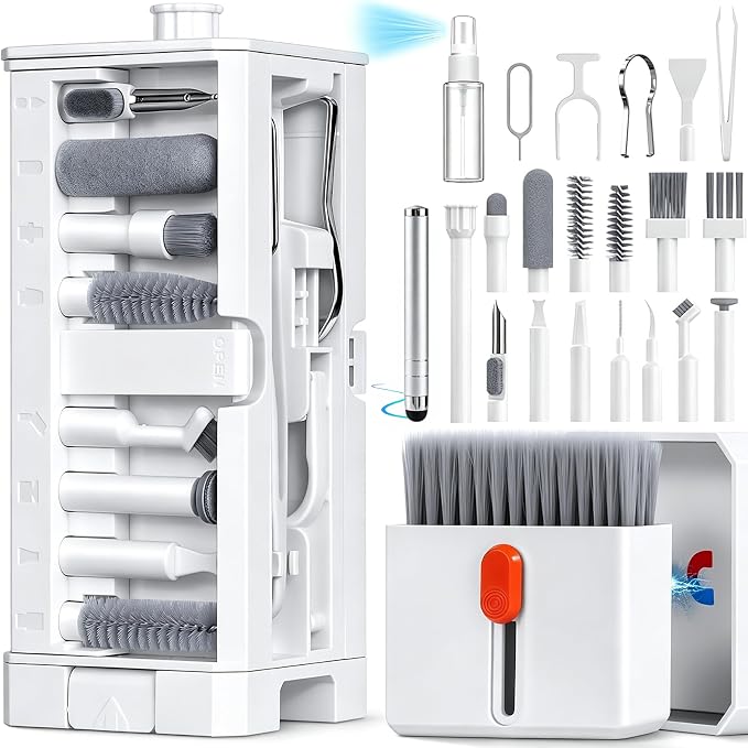 Inesore 32 in 1 Phone Cleaning Kit for iPhone AirPods MacBook Earbuds-White | Full Set of Multi-Size Tips, Wide Application, All-in-One Layered Storage, Tidy Accessory Storage, Dual Wet & Dry Clean Modes by Inesore