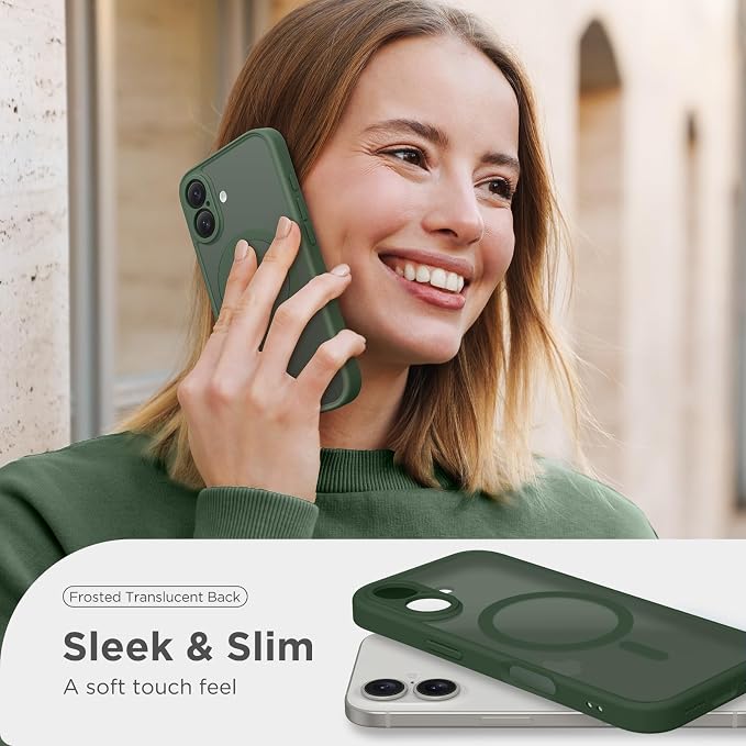 CAPRARO for iPhone 16 Case, Compatible with MagSafe | Upgraded [Full Camera Protection] Protective Translucent Matte Women Girl Magnetic Phone Case Cover, Deep Green - Image 7