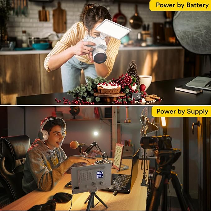 White LED Video Light for Camera with Built-in 4000mAh Battery | 2500k-6500k Bi-Color Photo Light with Cri>95, Supports Type-C USB Power Supply for Pictures, Video Recording & Live Streaming - Image 8