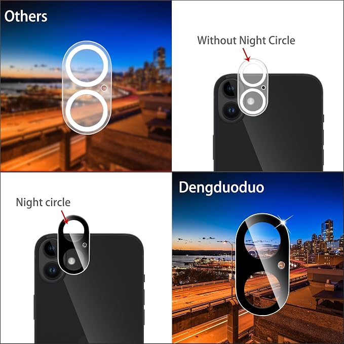 Dengduoduo Camera Lens Protector for iPhone 16 and 16 Plus 3 Pack, Tempered Glass, Ultra HD, 9H Hardness, Anti-Scratch, Case Friendly, Easy to Install [No Affect on Night Shots] - Image 5