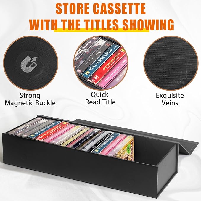 tutata Cassette Tape Storage Box, Cassette Tape Holder 14.25 x 4.5 x 3 Inch, Store Up to 20 Cassette Cases – 1 Pack - Image 2