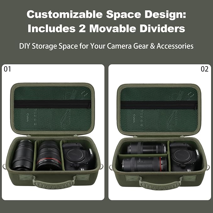 khanka Camera Case for Canon EOS Rebel R6 V/T7/T100/T6/R50/R100/R5/R7/R8/R6 Mark II/SL3 DSLR Camera,Travel Carrying Case for Canon EOS Rebel Camera and 18-55mm/18-45mm Lens(Military Green Case) - Image 4