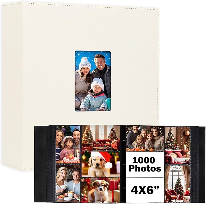 Extra Large Capacity 4x6 Photo Album, Holds 1000 Photos, Beige | Linen Hardcover, Horizontal & Vertical 4x6 Pockets, Removable Acid-Free Pages, Front Display Window, Family, Wedding & Travel by Xfveiwoo