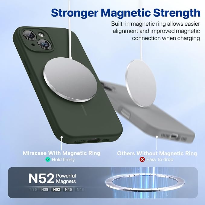 Miracase Silicone & Magnetic for iPhone 15 Case, Dark Green | Compatible with MagSafe, Soft Microfiber Lining, Premium Silicone Cover Shockproof Drop Protection Phone Case for 15 - Image 4