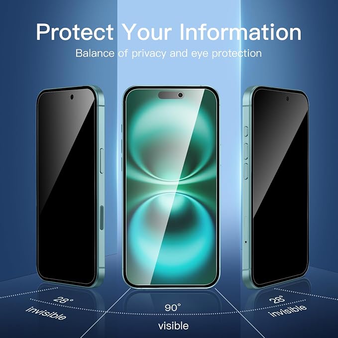 NEW'C 3x Privacy for iPhone 16 Plus Screen Protector (6.7 inches)+ 3x Camera Lens Protector, Sensor Protection, Case Friendly Tempered Glass Film + Dust Plug - Easy installation tool included - Image 3