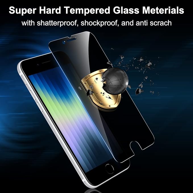 YMHML 2 Pack Compatible for iPhone SE 2020 2nd 2022 3rd Generation, iPhone 8 7 6s 6 Privacy Screen Protector, Anti Spy, Private Case Friendly Film - Image 3