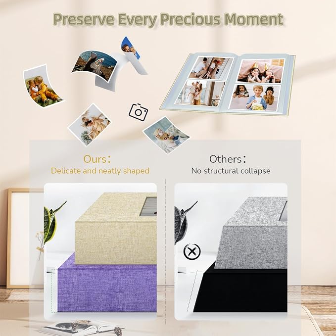 popotop Photo Album 4x6-200 Photos Photo Books with 200 Horizontal Pockets,Linen Cover Albums for Family Wedding Anniversary Baby Vacation Pictures - Image 5