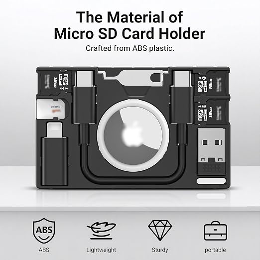 Multi-Functional Micro SD Card Holder for AirTag Portable Cable Card | for 3X TF MicroSD MSD Cards & 1x SIM Card Storage,with USB-C Cable,Type-C to Light & Type-C to Type-A Adapter,w Eject Pin - Image 2