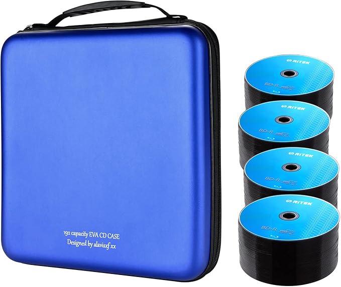 alavisxf xx CD Case, 192 Capacity Protective Zipper Disc Wallet for Car | EVA Shock-resistant, Double Zipper Closure, Portable Handle, DVD Storage Organizer, Anti-Slip Sleeves, for Home Office Travel - Image 2