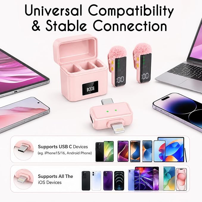 2 Mini Wireless Microphones for iPhone/Android, AI Noise Reduction | Plug & Play, 20H Battery with Charging Case, Portable Clip-On Lavalier Mic for Content Creators, Podcast, Streaming, Vlogging - Image 4