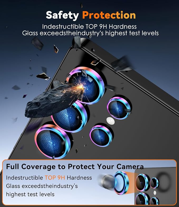 CloudValley for Samsung Galaxy S25 Ultra Camera Lens Protector | 9H Tempered Glass + Aluminum Alloy Individual Lens Protective, [1 Second Installaion] Ultra-HD Glass Cover,Titanium Colorful - Image 2